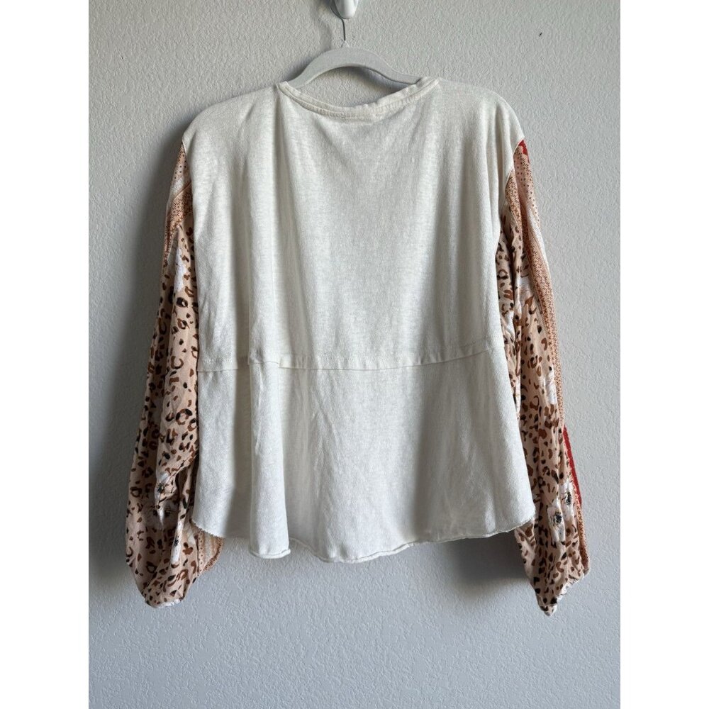 Easel Women’s Large Boutique Cream Patchwork Flare Balloon Long Sleeve Top Boho‎ - Picture 2 of 8
